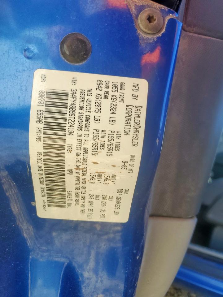 2006 Chrysler Pt Cruiser VIN: 3A4FY48B96T224194 Lot: 91291745