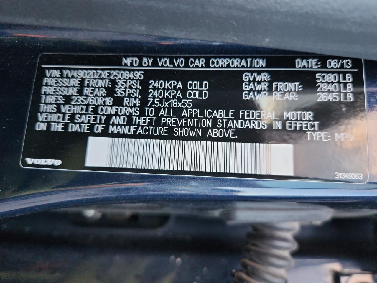 2014 Volvo Xc60 T6 VIN: YV4902DZXE2508495 Lot: 93056935