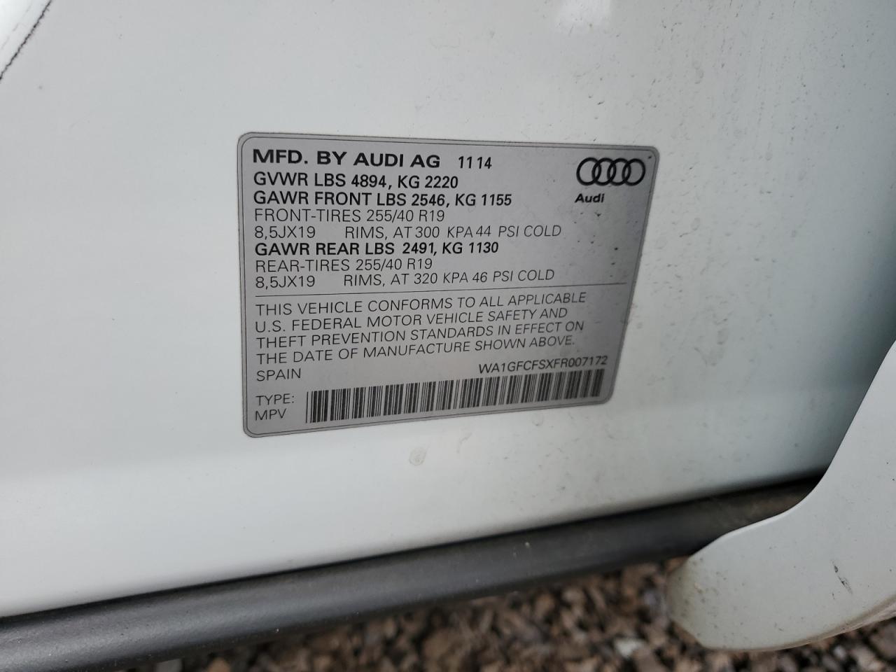 2015 Audi Q3 Prestige VIN: WA1GFCFSXFR007172 Lot: 90512055