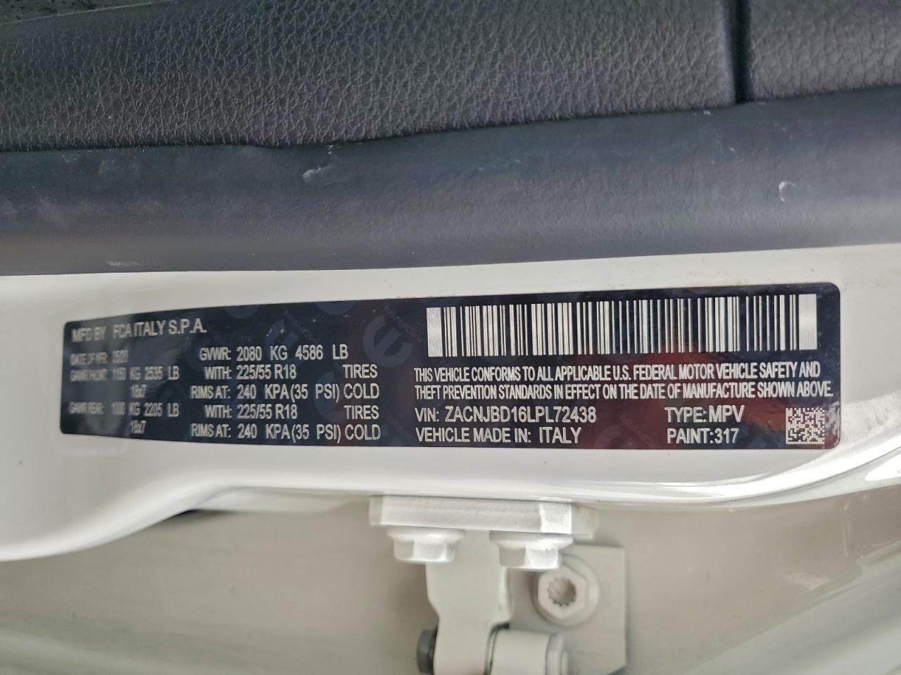 2020 Jeep Renegade Limited VIN: ZACNJBD16LPL72438 Lot: 92801605