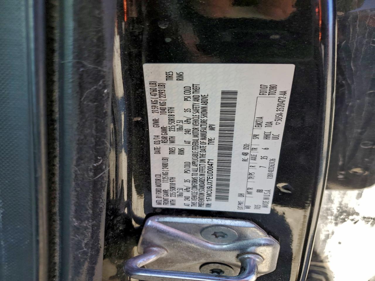 2014 Ford Escape Titanium VIN: 1FMCU9JX7EUD00471 Lot: 94160125