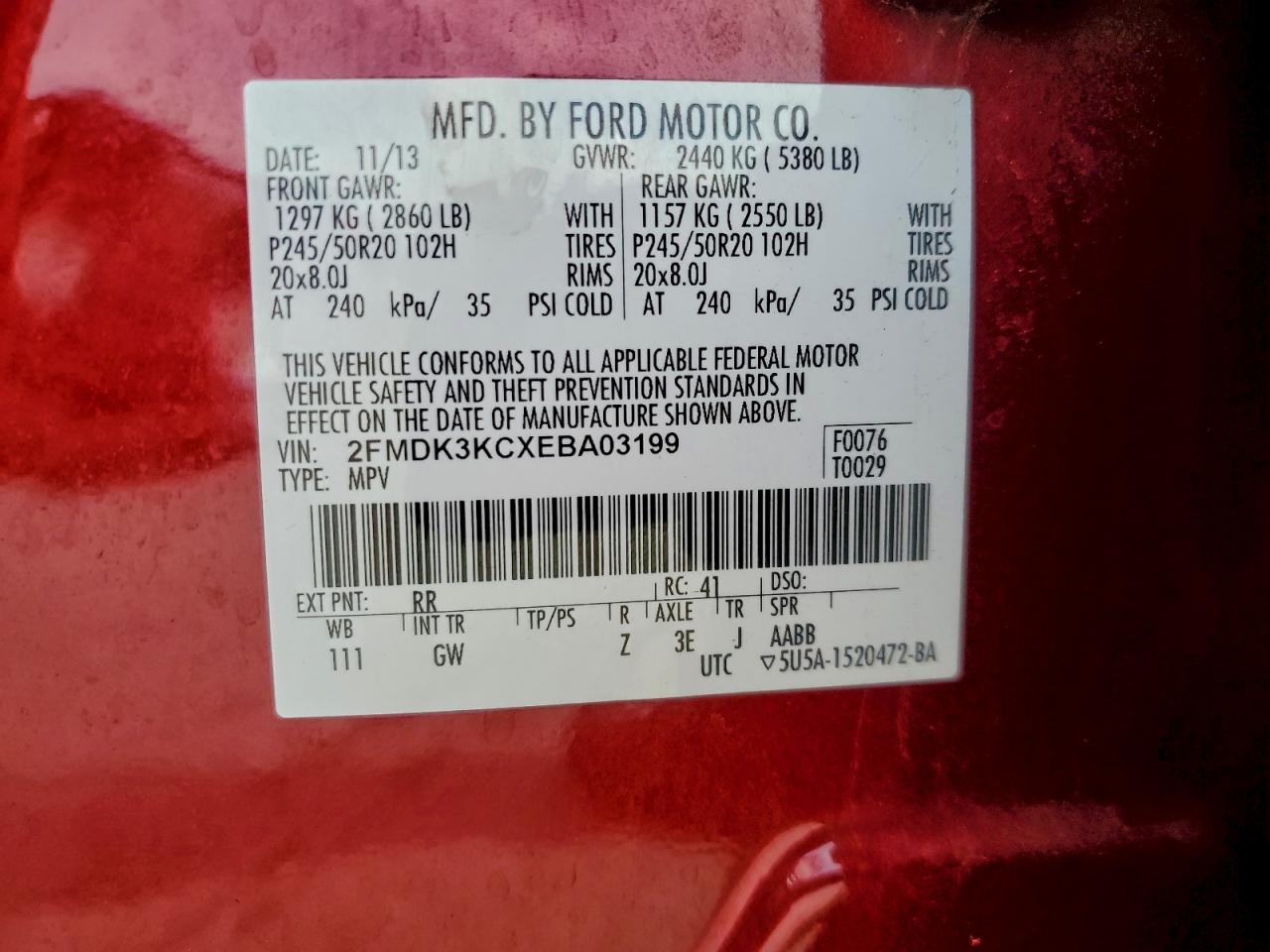 2014 Ford Edge Limited VIN: 2FMDK3KCXEBA03199 Lot: 93939815