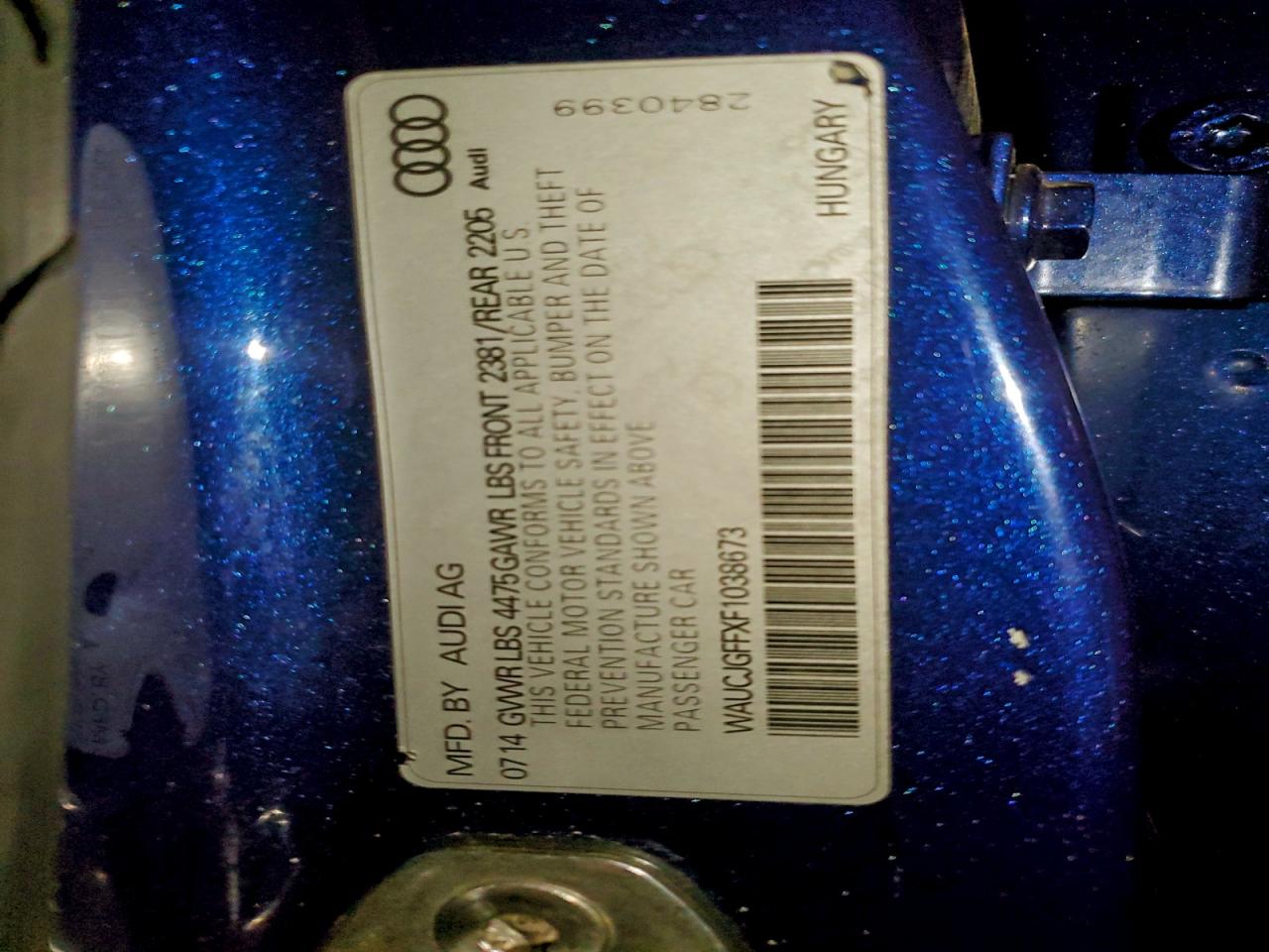 2014 Audi A3 Premium Plus VIN: WAUCJGFFXF1038673 Lot: 94360475