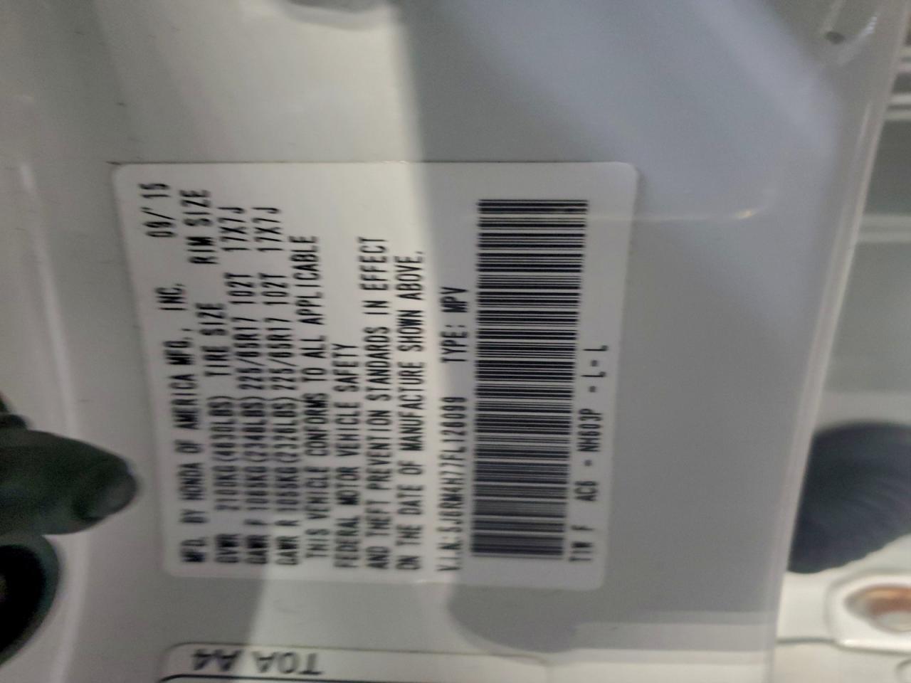 2015 Honda Cr-V Exl VIN: 5J6RM4H77FL126099 Lot: 93946575