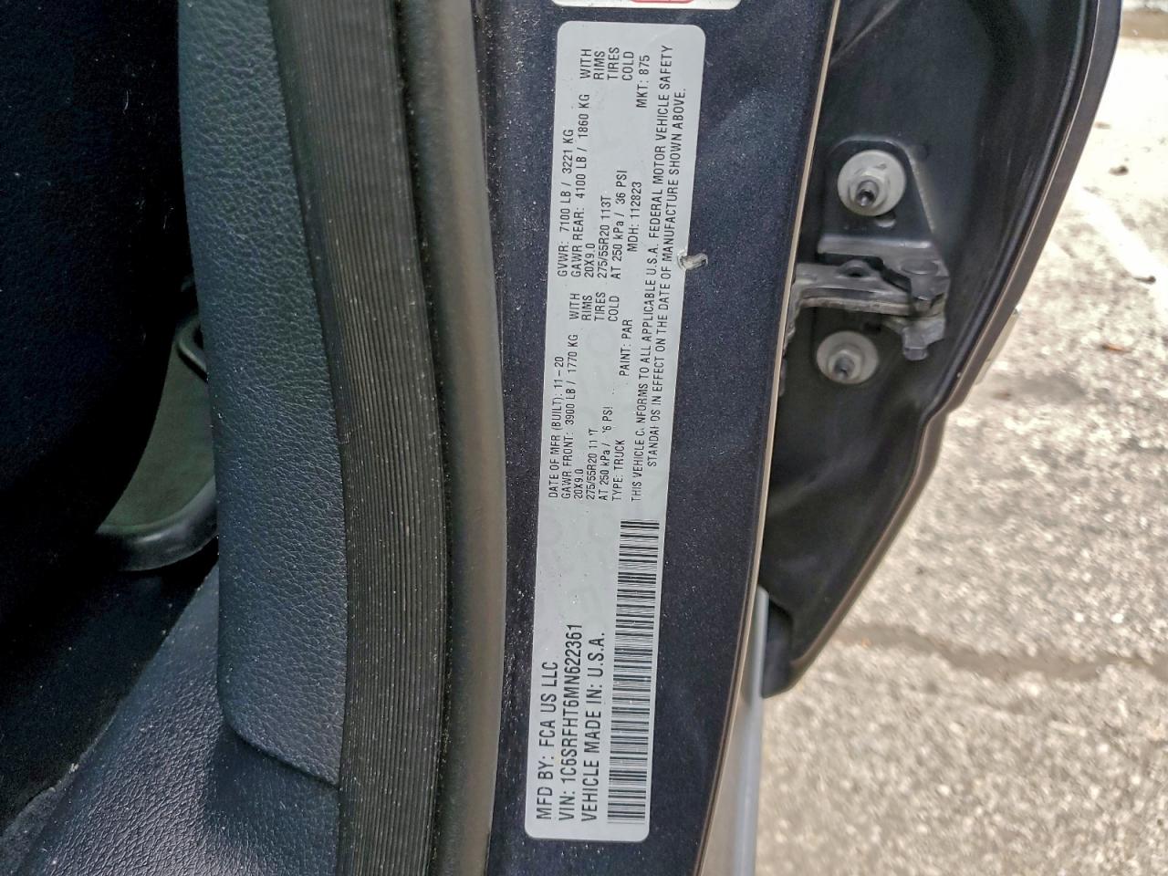 2021 Ram 1500 Limited VIN: 1C6SRFHT6MN622361 Lot: 94091815