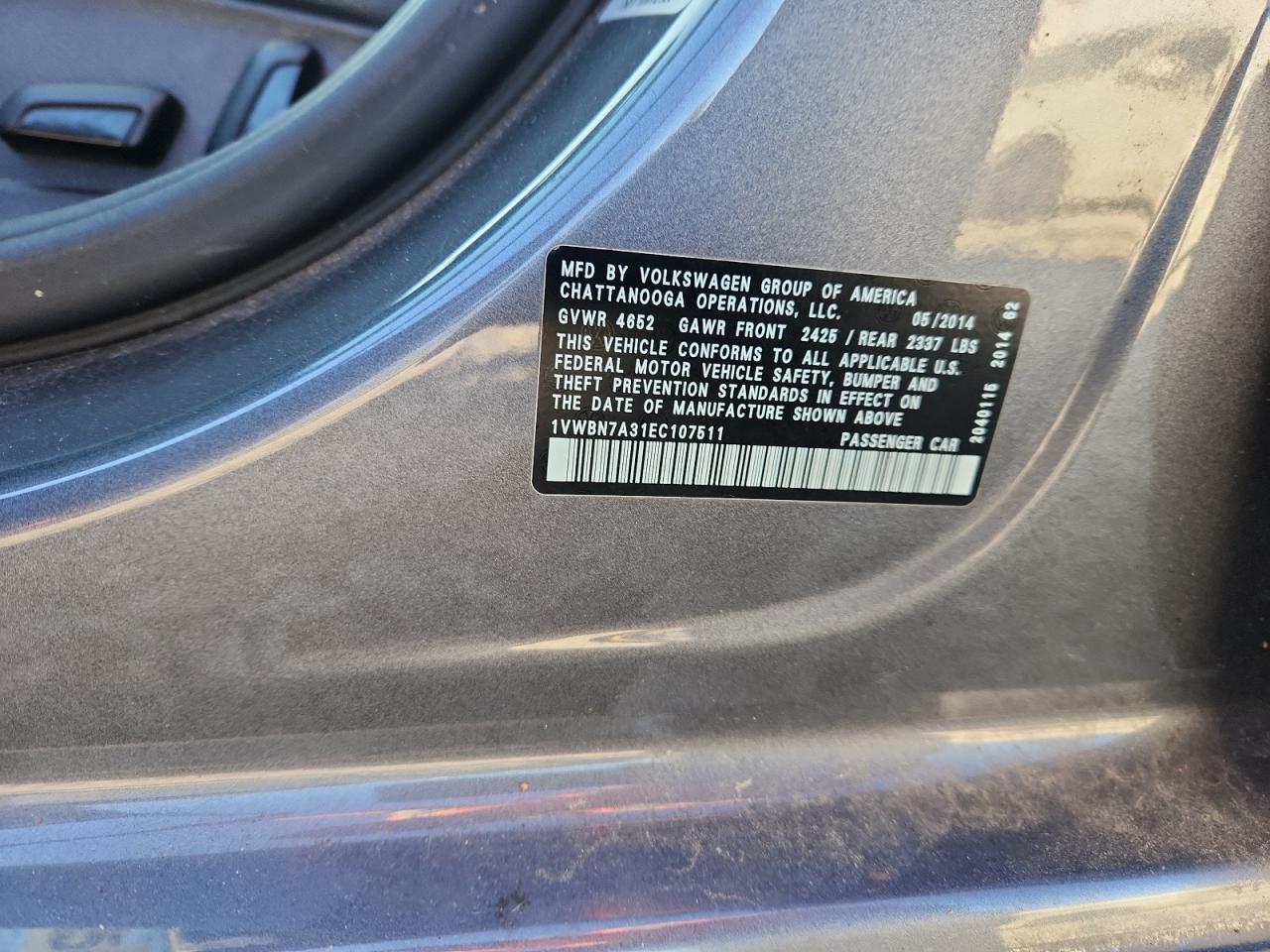 2014 Volkswagen Passat Se VIN: 1VWBN7A31EC107511 Lot: 93091085