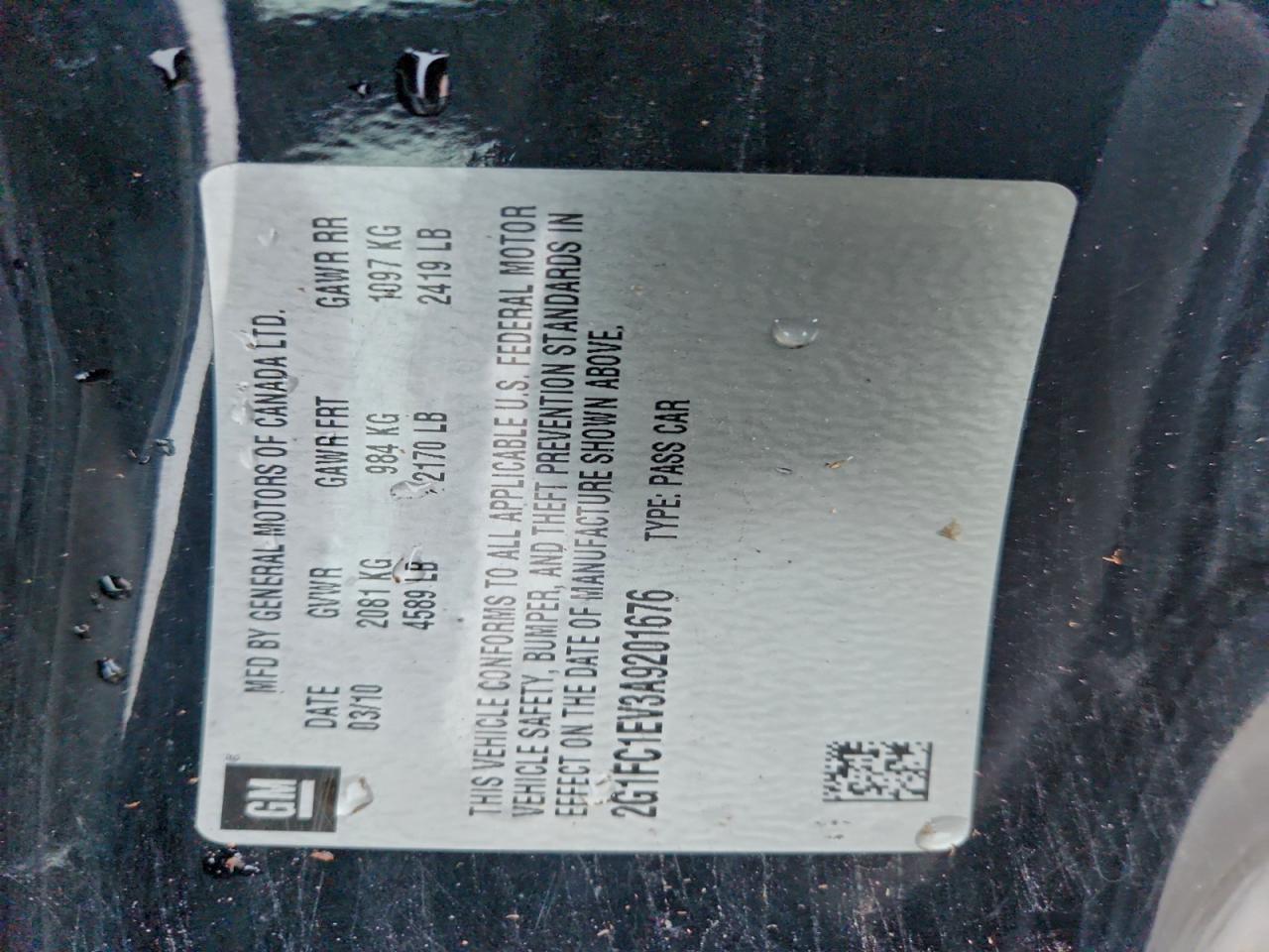 2010 Chevrolet Camaro Lt VIN: 2G1FC1EV3A9201676 Lot: 93778185