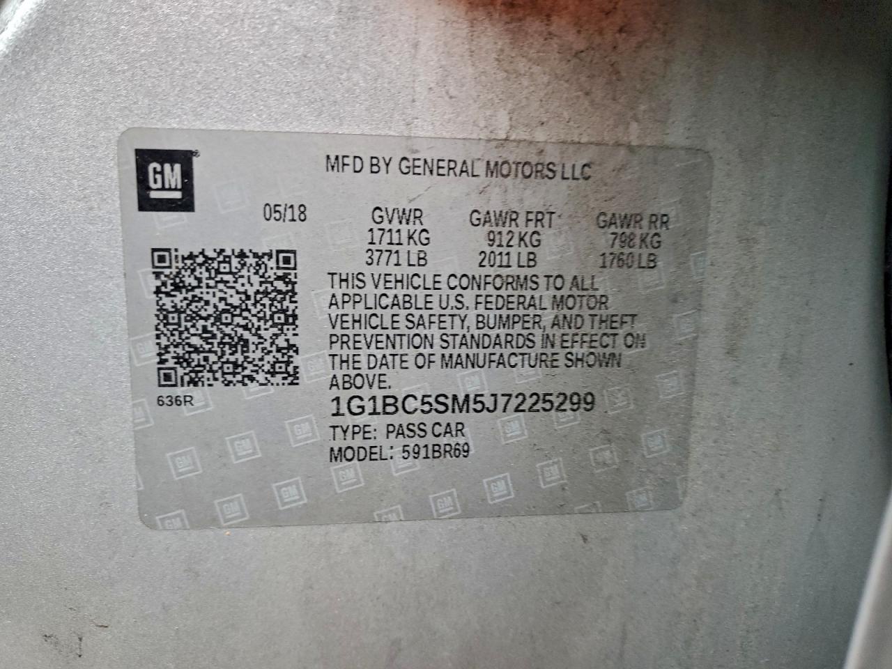 2018 Chevrolet Cruze Ls VIN: 1G1BC5SM5J7225299 Lot: 94196845