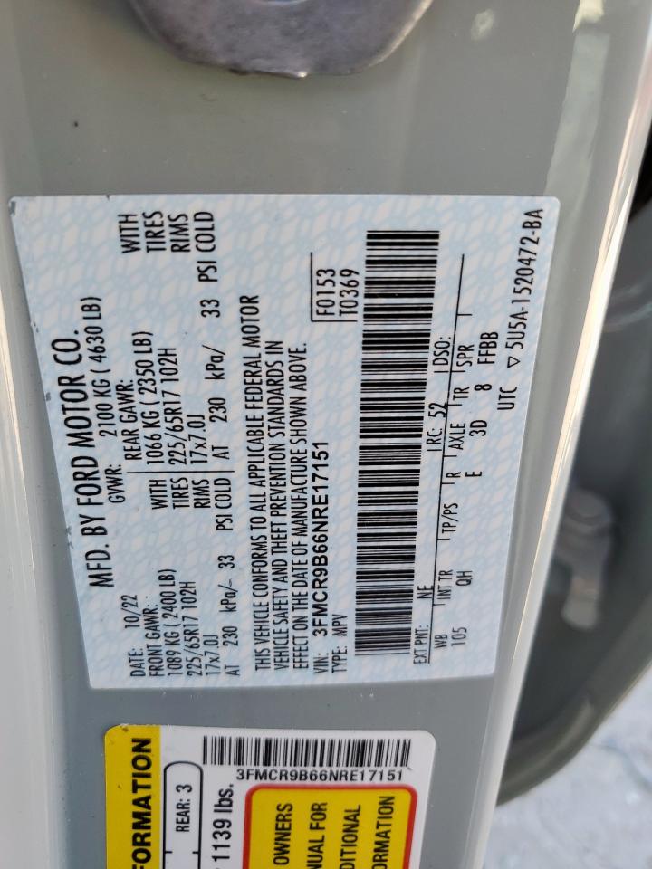 2022 Ford Bronco Sport Big Bend VIN: 3FMCR9B66NRE17151 Lot: 91053655