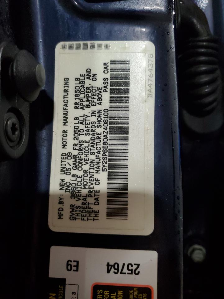 2010 Pontiac Vibe VIN: 5Y2SP6E80AZ408100 Lot: 91897745