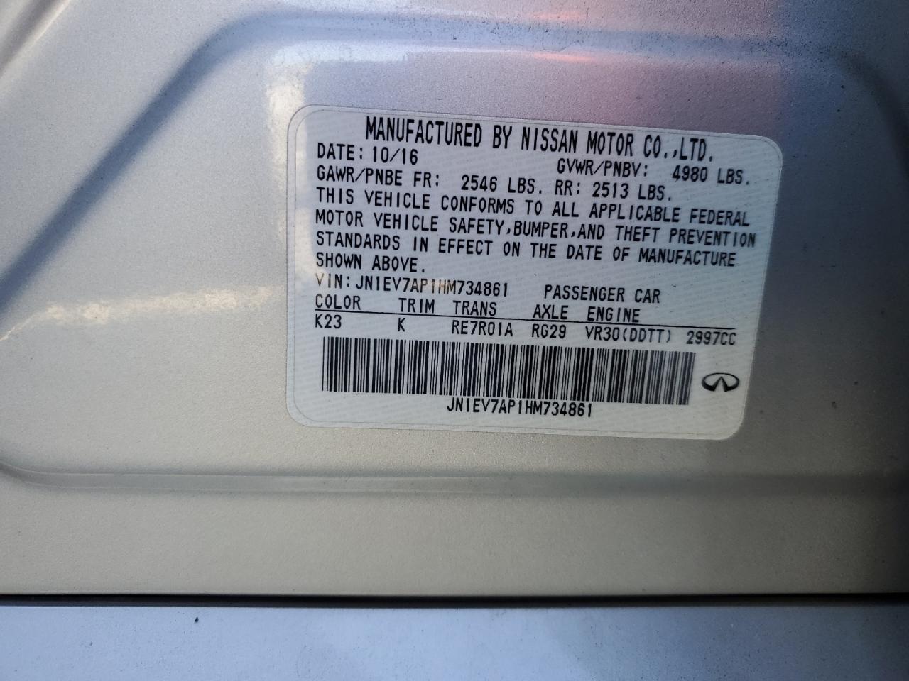 2017 Infiniti Q50 Premium VIN: JN1EV7AP1HM734861 Lot: 92532095