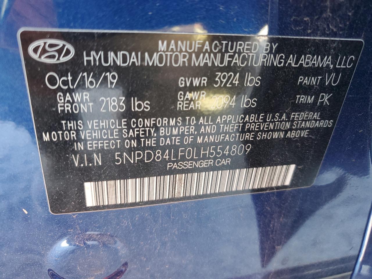 2020 Hyundai Elantra Sel VIN: 5NPD84LF0LH554809 Lot: 91166905