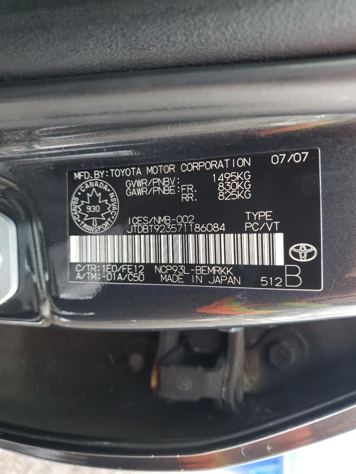 2007 Toyota Yaris VIN: JTDBT923571186084 Lot: 91922025