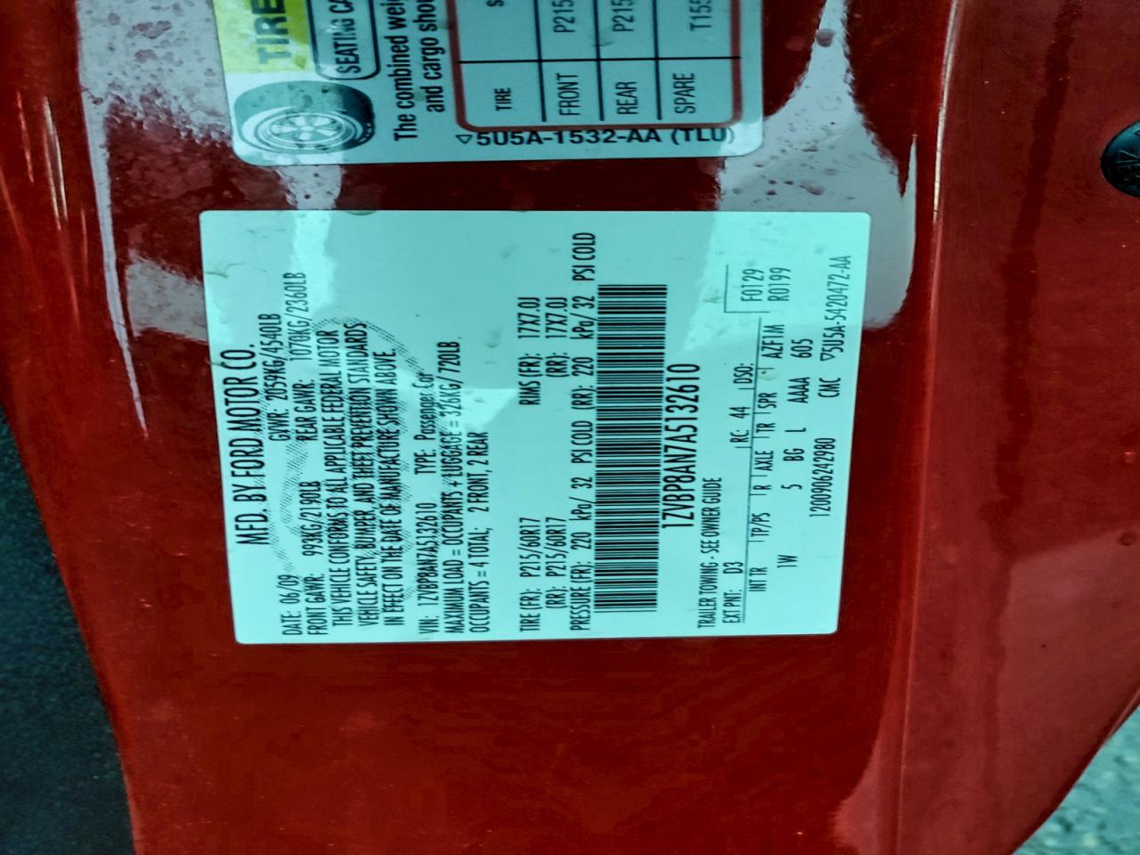 2010 Ford Mustang VIN: 1ZVBP8AN7A5132610 Lot: 94428405