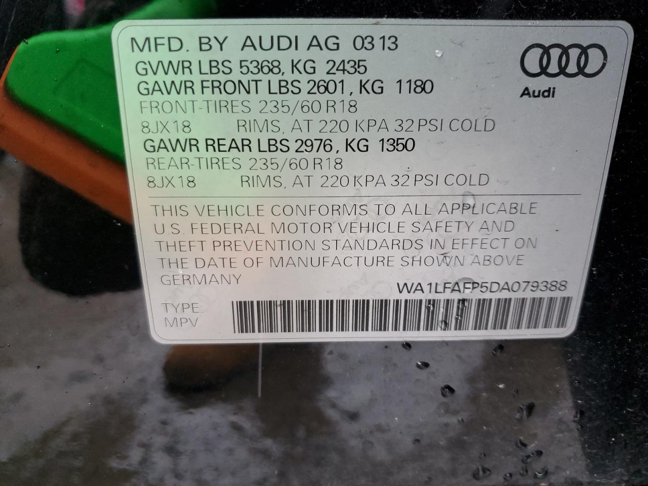 2013 Audi Q5 Premium Plus VIN: WA1LFAFP5DA079388 Lot: 91563925