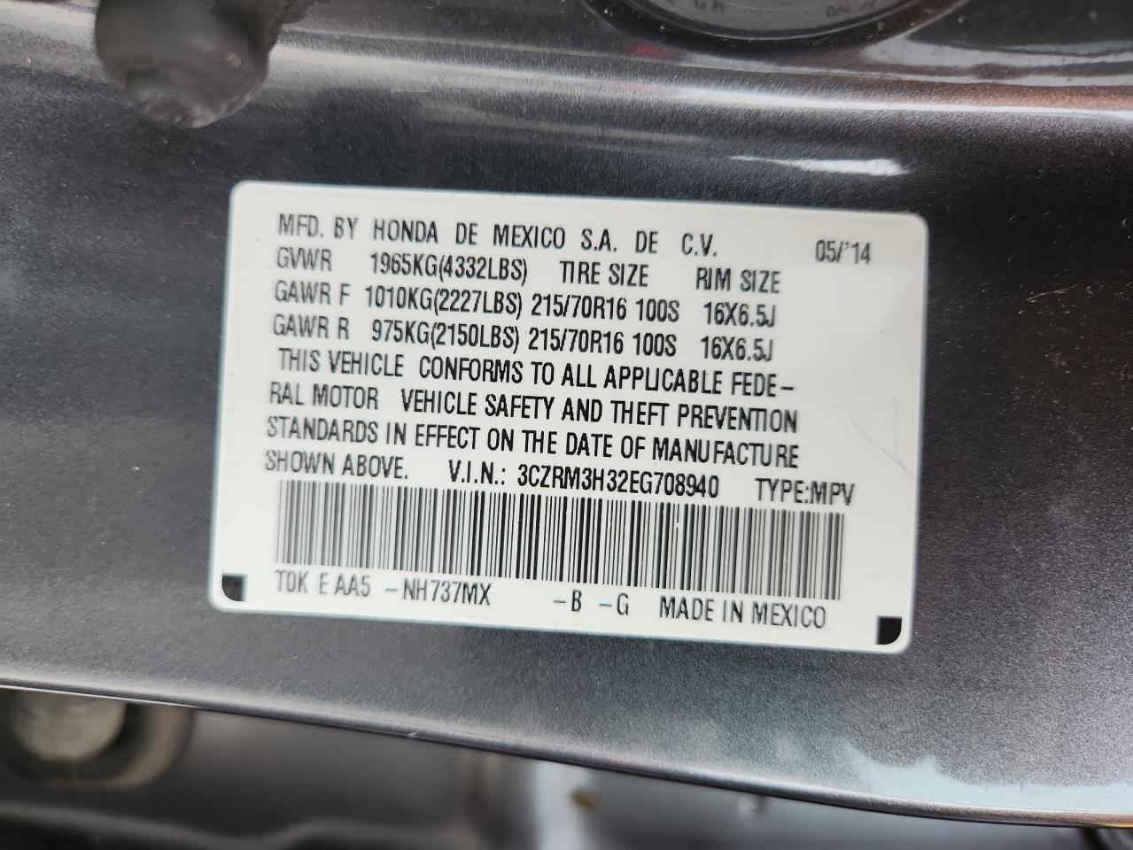 2014 Honda Cr-V Lx VIN: 3CZRM3H32EG708940 Lot: 91836275