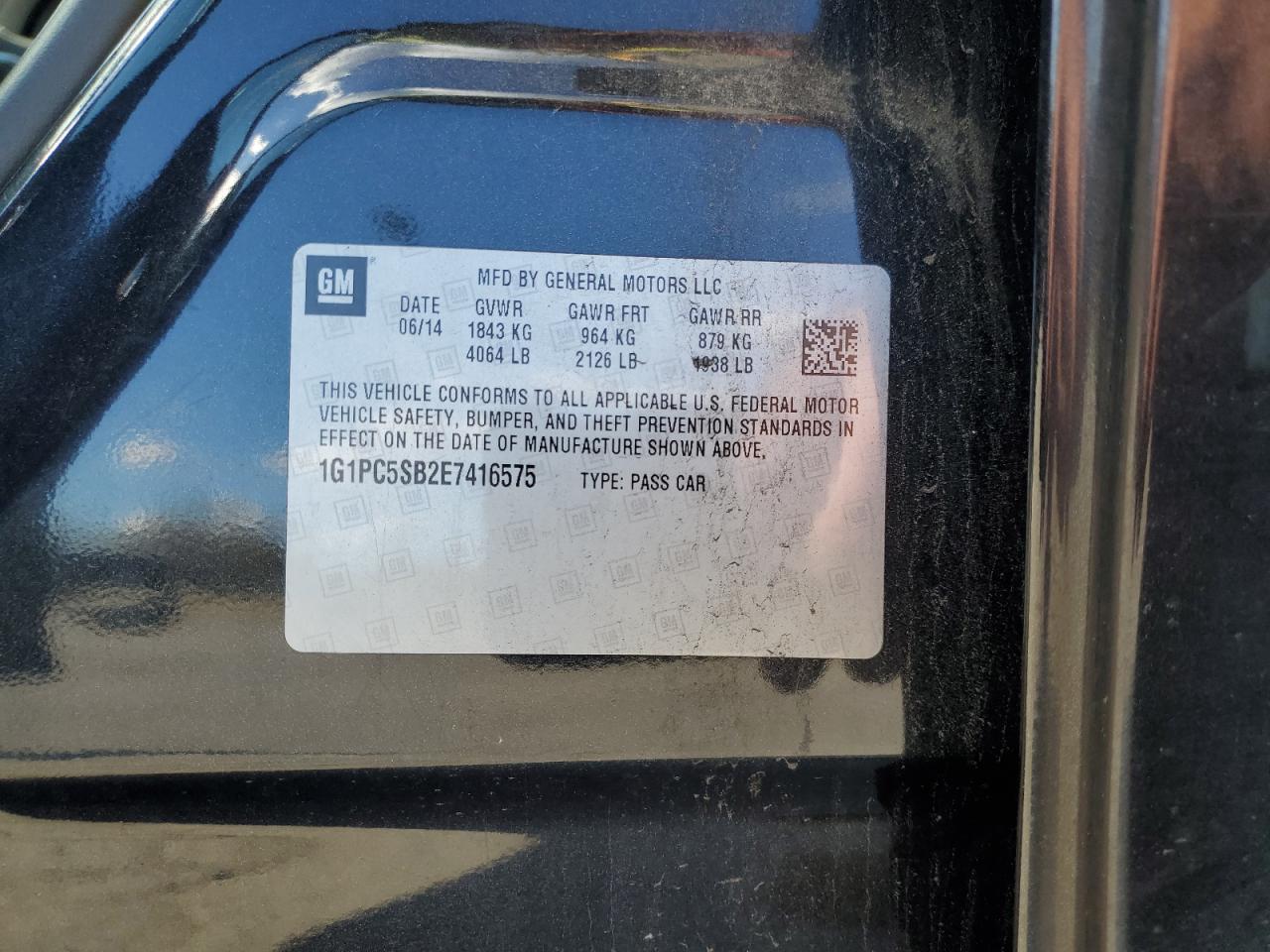 2014 Chevrolet Cruze Lt VIN: 1G1PC5SB2E7416575 Lot: 91377495