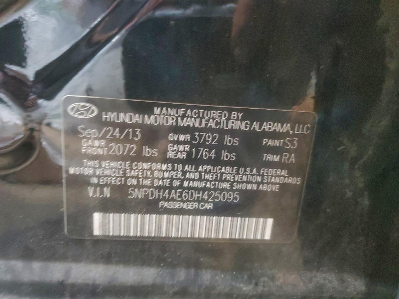 2013 Hyundai Elantra Gls VIN: 5NPDH4AE6DH425095 Lot: 94428475