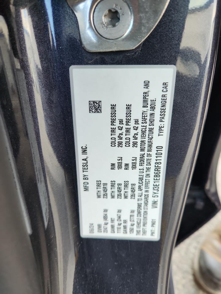 2024 Tesla Model 3 VIN: 5YJ3E1EB6RF811010 Lot: 93488995