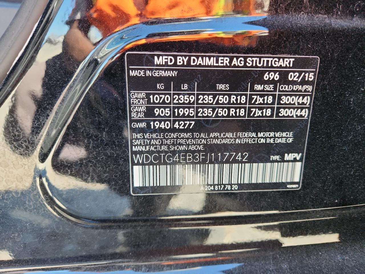 2015 Mercedes-Benz Gla 250 VIN: WDCTG4EB3FJ117742 Lot: 92452965