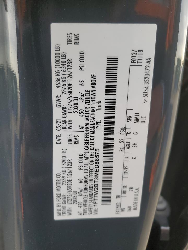2021 Ford F250 Super Duty VIN: 1FT7W2BT3MED88575 Lot: 91617285