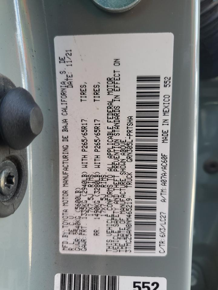 2022 Toyota Tacoma Double Cab VIN: 3TMCZ5AN8NM465219 Lot: 91084095