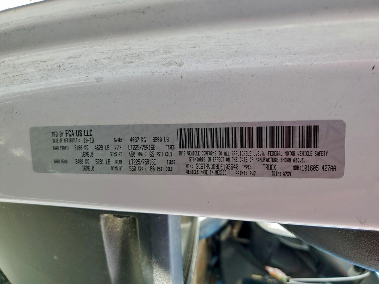 2020 Ram Promaster 2500 2500 High VIN: 3C6TRVDG9LE103640 Lot: 94046945