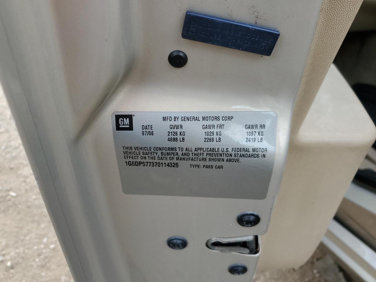 2007 Cadillac Cts Hi Feature V6 VIN: 1G6DP577370114326 Lot: 91065725