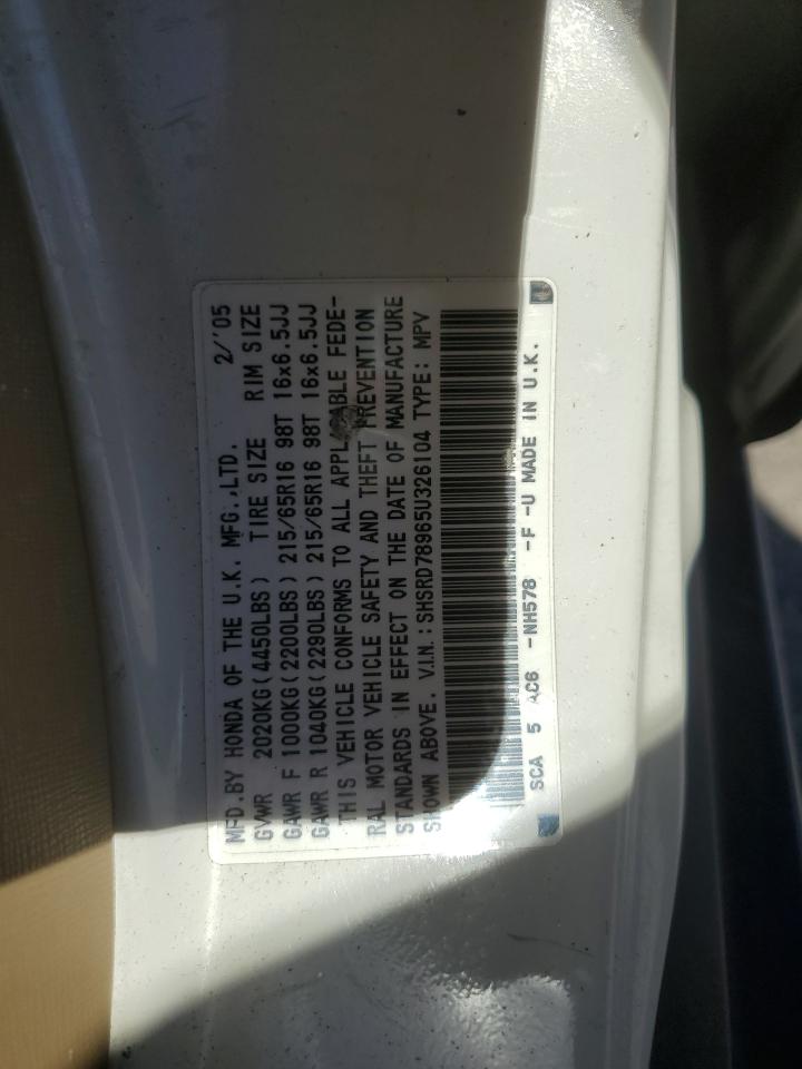 2005 Honda Cr-V Se VIN: SHSRD78965U326104 Lot: 90831455