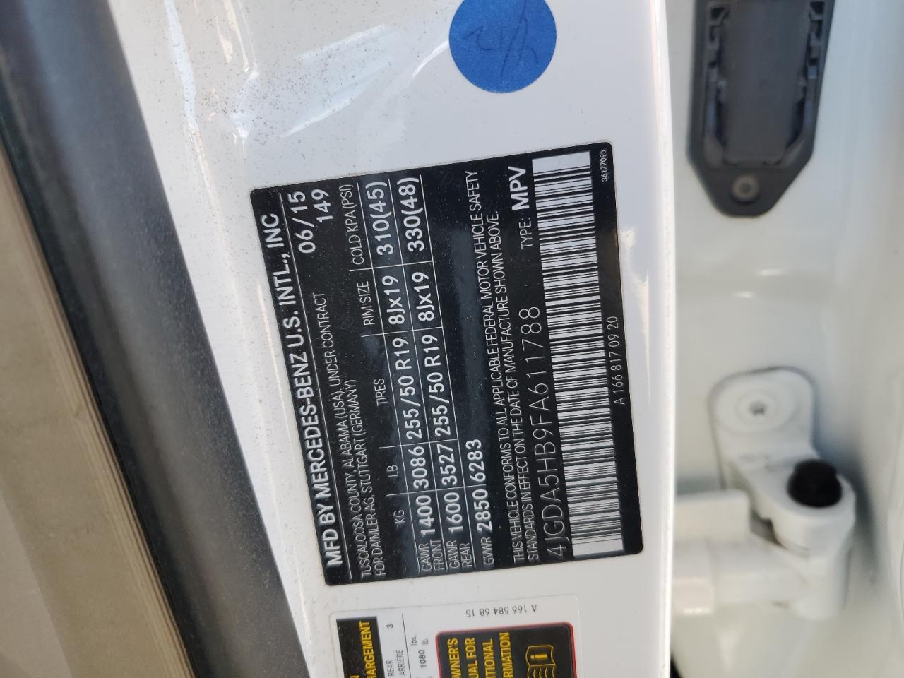 2015 Mercedes-Benz Ml 350 4Matic VIN: 4JGDA5HB9FA611788 Lot: 91622145