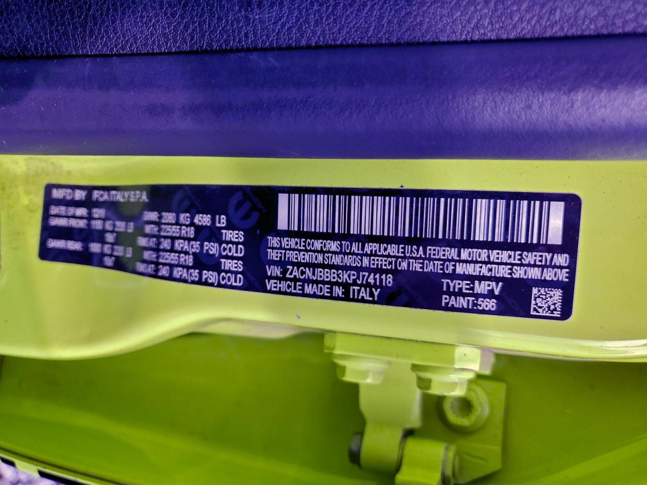 2019 Jeep Renegade Latitude VIN: ZACNJBBB3KPJ74118 Lot: 93809995