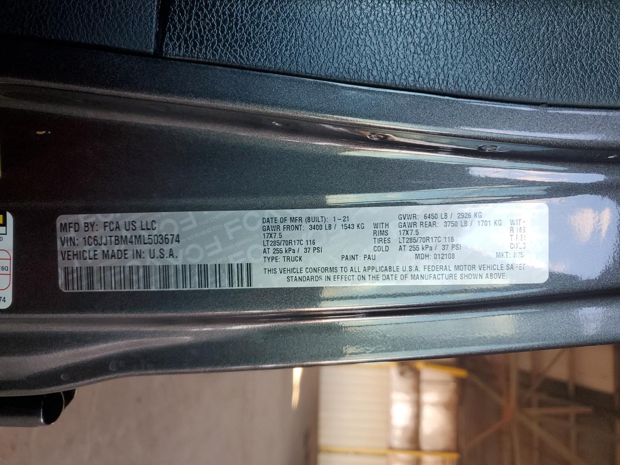 2021 Jeep Gladiator Rubicon VIN: 1C6JJTBM4ML503674 Lot: 94171495