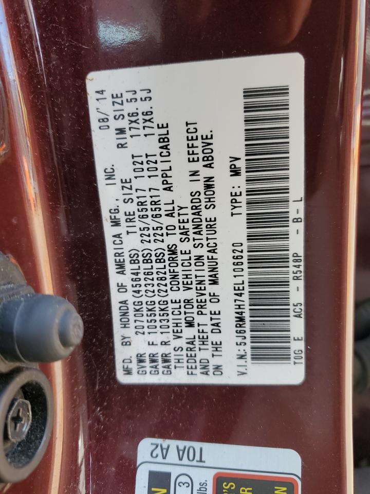 2014 Honda Cr-V Exl VIN: 5J6RM4H74EL106620 Lot: 91136045