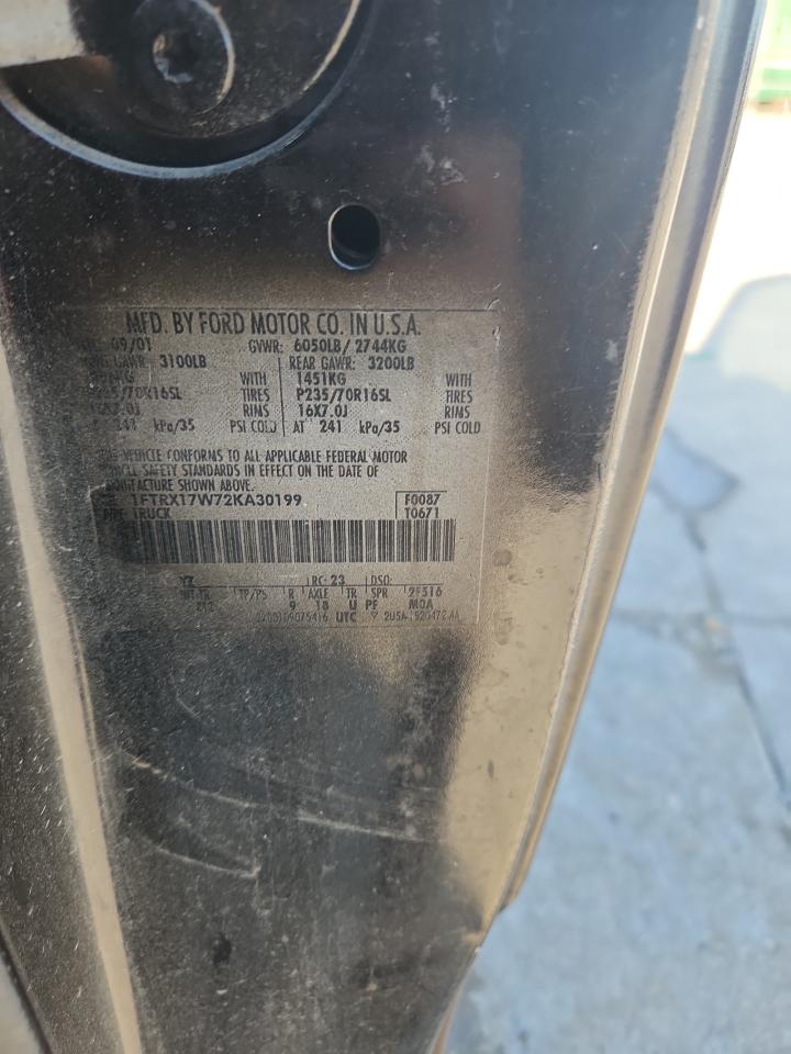 2002 Ford F150 VIN: 1FTRX17W72KA30199 Lot: 92919805