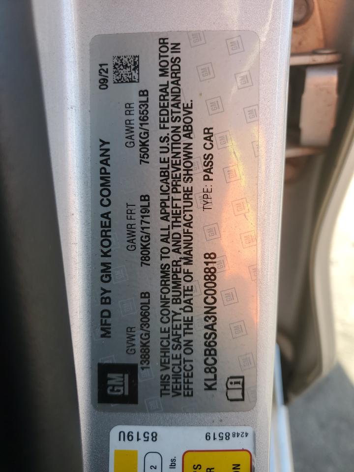 2022 Chevrolet Spark Ls VIN: KL8CB6SA3NC008818 Lot: 93137945