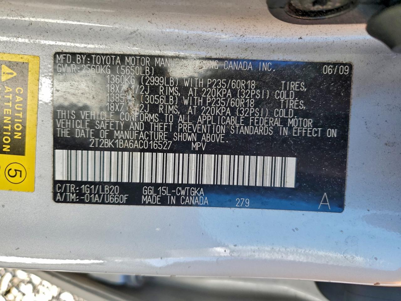 2010 Lexus Rx 350 VIN: 2T2BK1BA6AC016527 Lot: 94125485