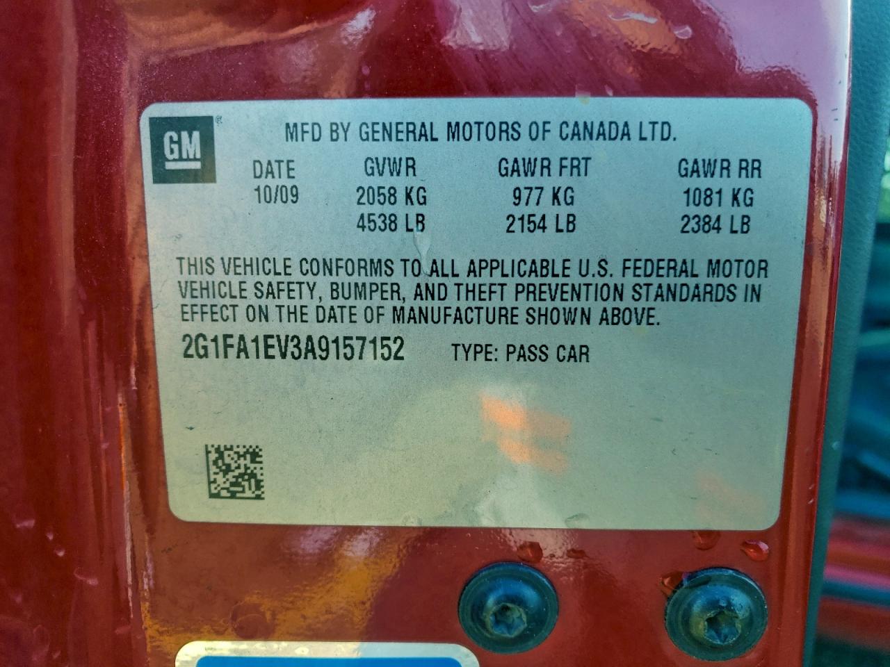 2010 Chevrolet Camaro Ls VIN: 2G1FA1EV3A9157152 Lot: 93779355