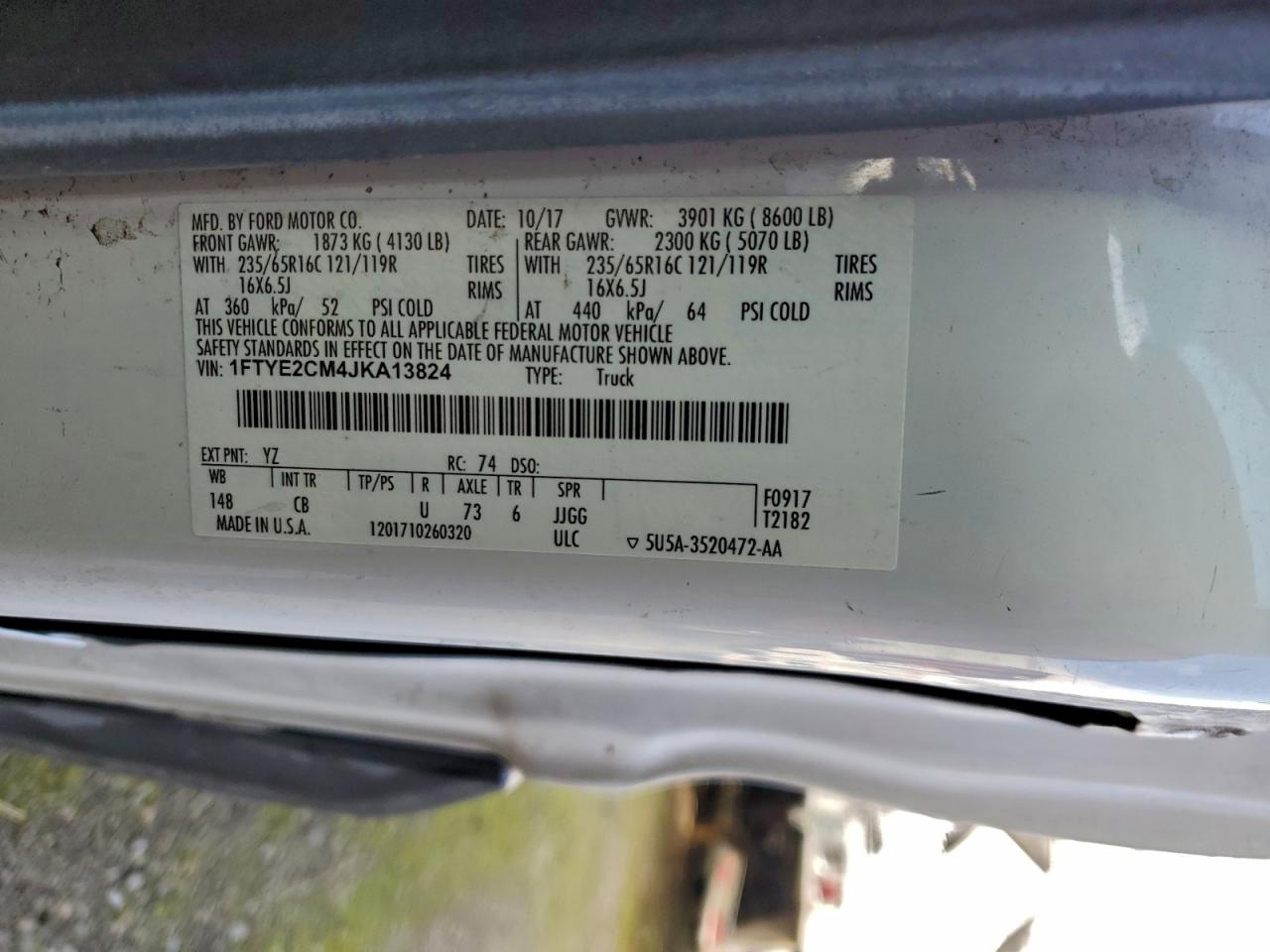 2018 Ford Transit T-150 VIN: 1FTYE2CM4JKA13824 Lot: 93694195