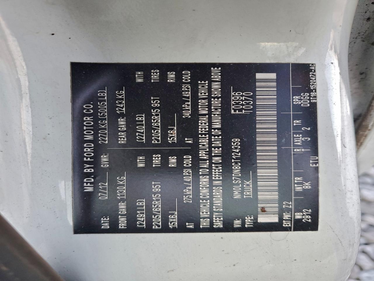 2012 Ford Transit Connect Xlt VIN: NM0LS7DN8CT124359 Lot: 93233585