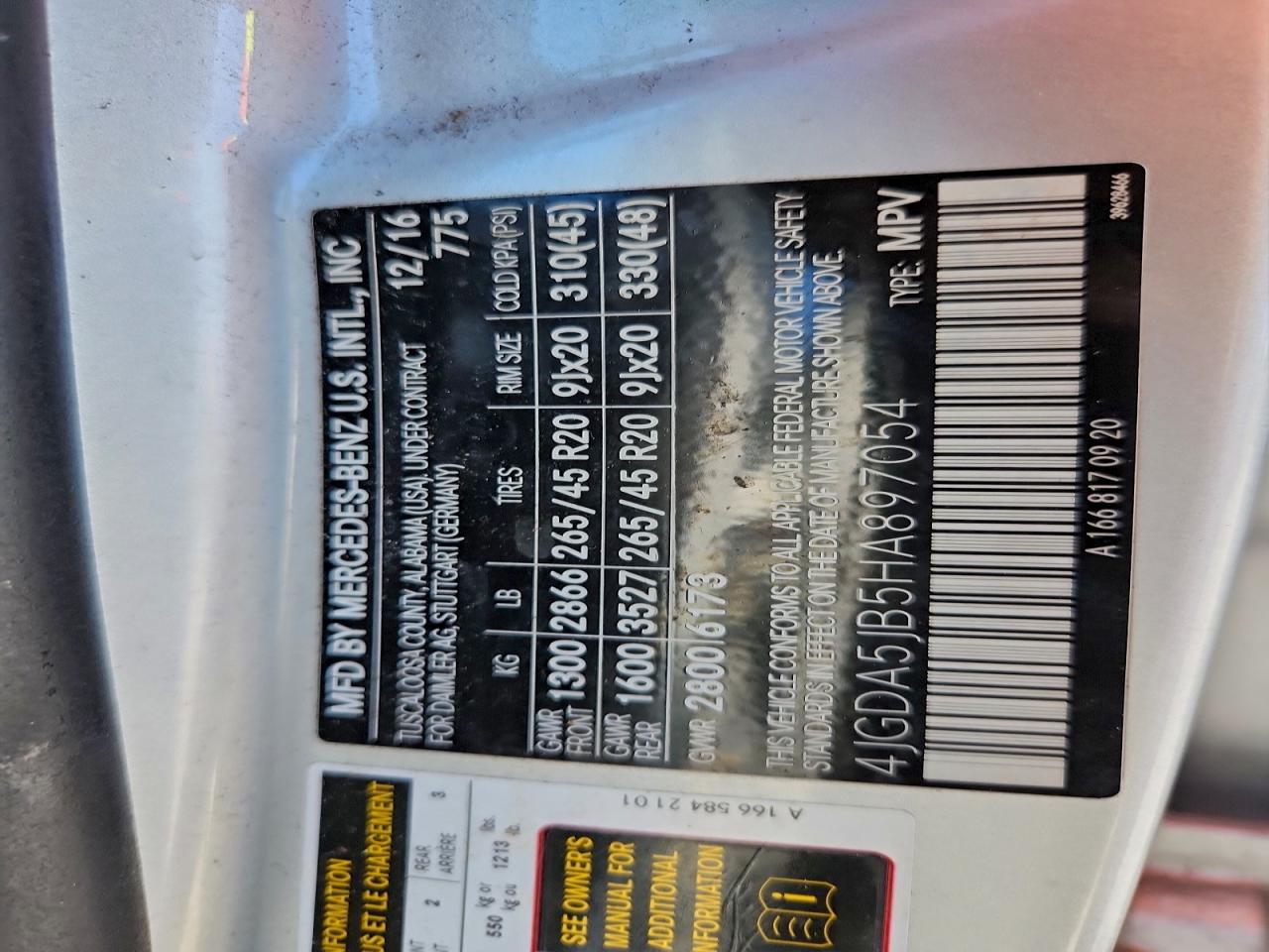 2017 Mercedes-Benz Gle 350 VIN: 4JGDA5JB5HA897054 Lot: 94339885