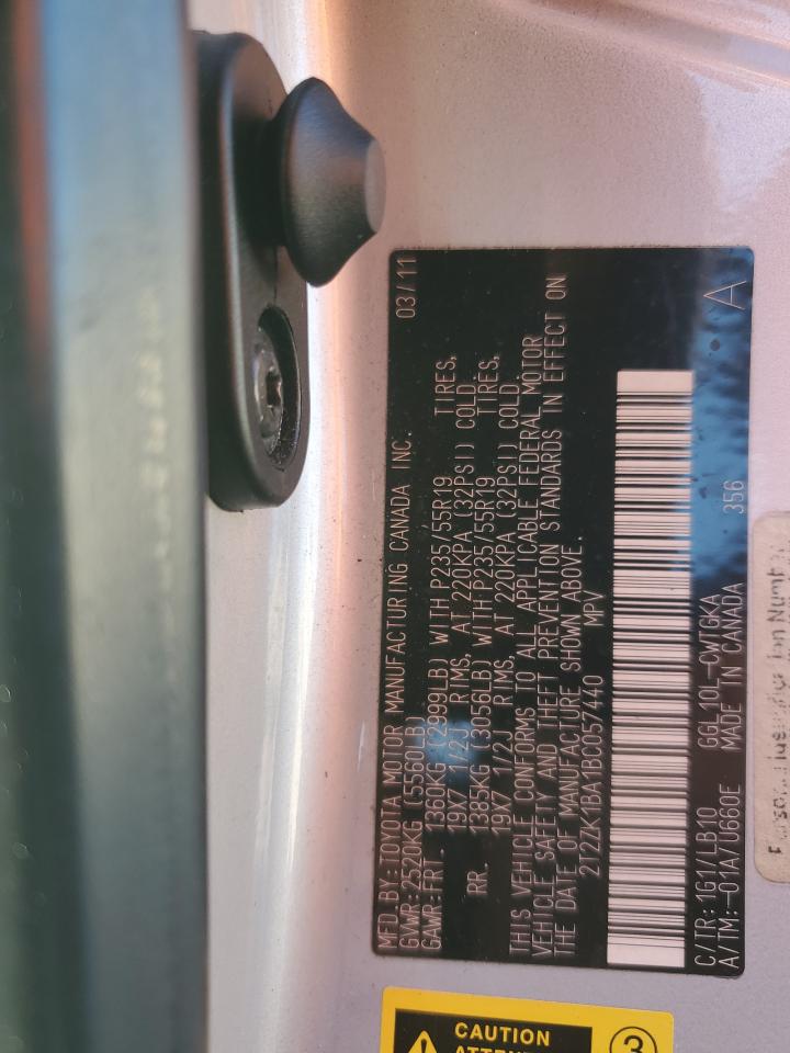 2011 Lexus Rx 350 VIN: 2T2ZK1BA1BC057440 Lot: 93734015