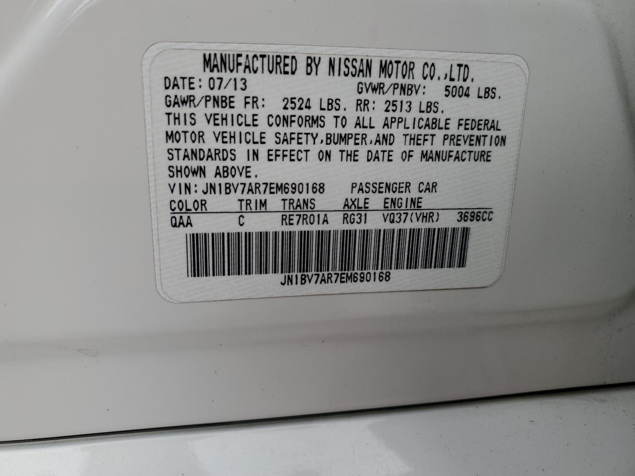 2014 Infiniti Q50 Base VIN: JN1BV7AR7EM690168 Lot: 93237115