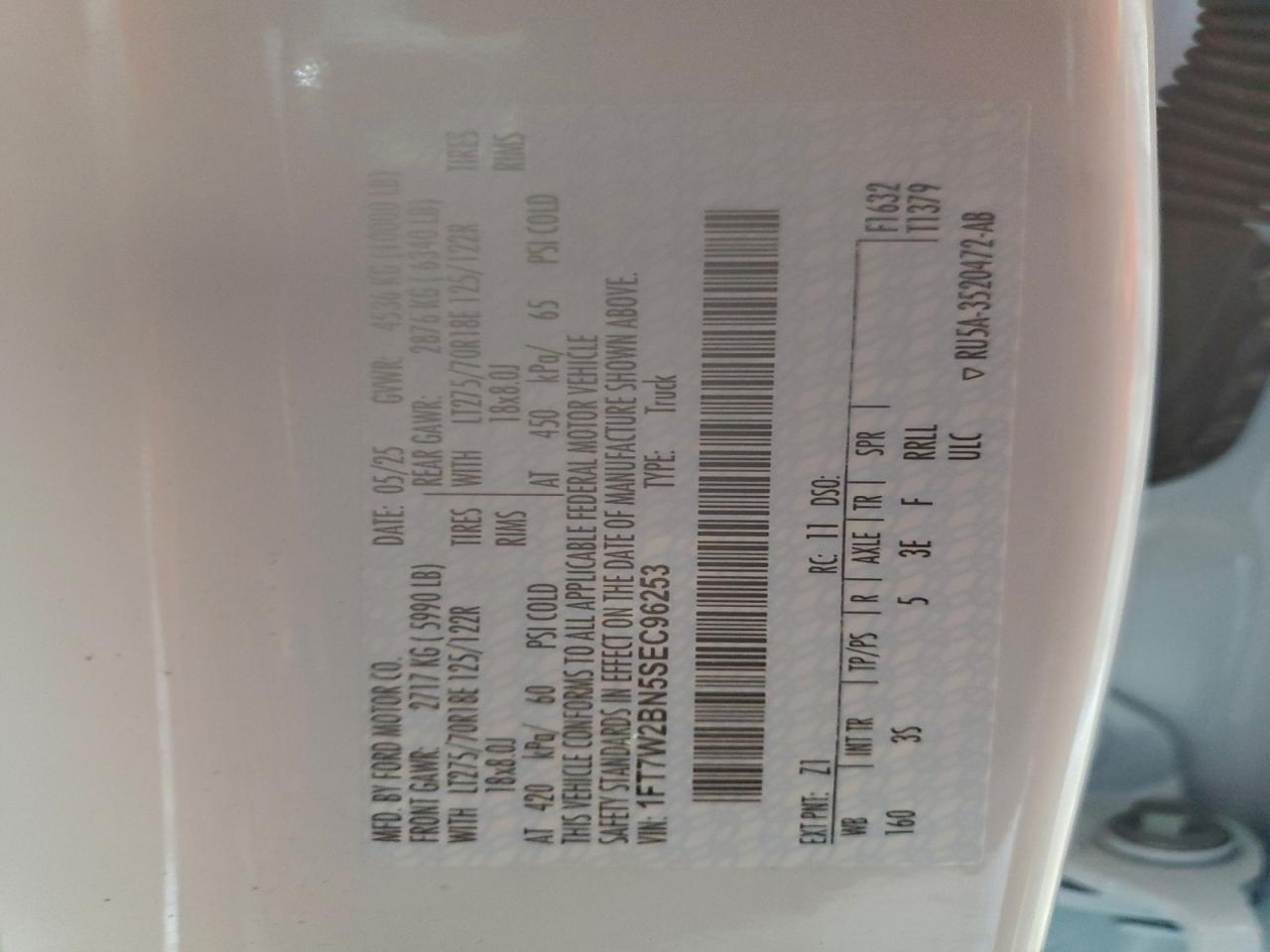 2025 Ford F250 Super Duty VIN: 1FT7W2BN5SEC96253 Lot: 93610745