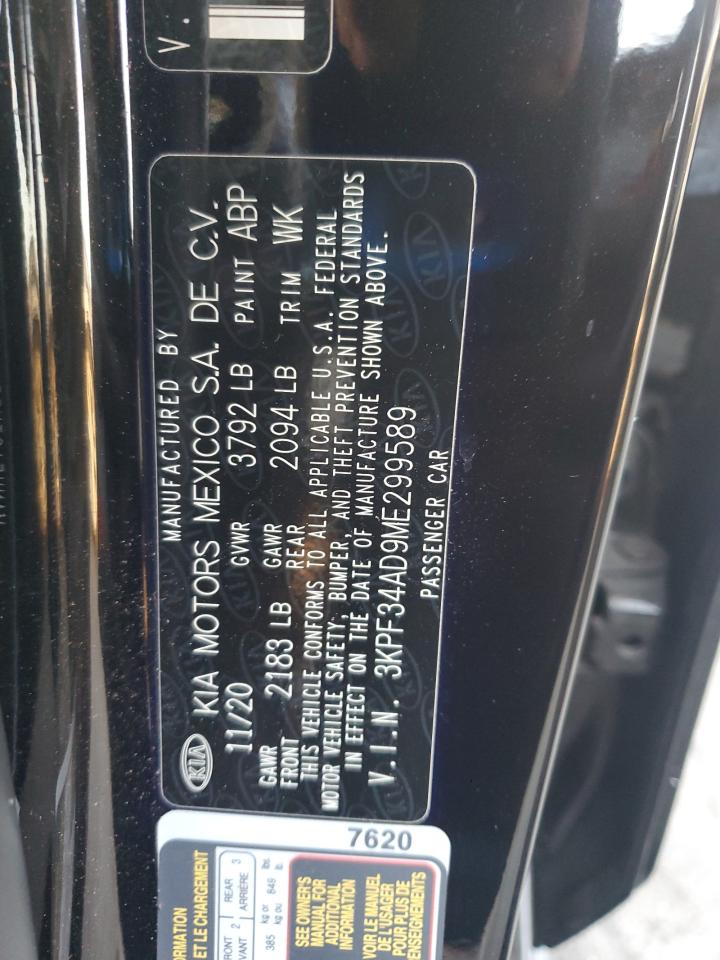 2021 Kia Forte Gt Line VIN: 3KPF34AD9ME299589 Lot: 91621905