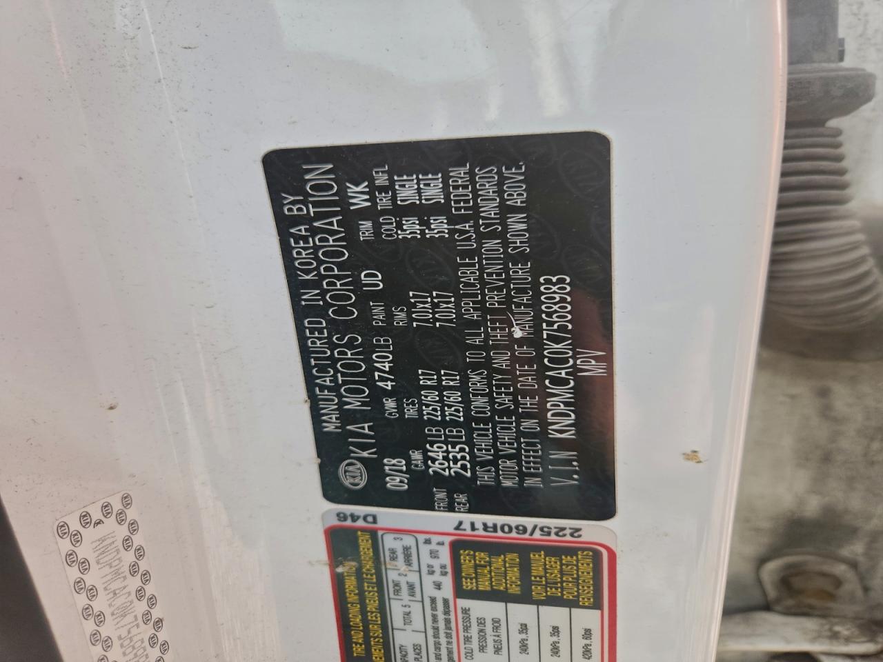 2019 Kia Sportage Lx VIN: KNDPMCAC0K7568983 Lot: 93389465