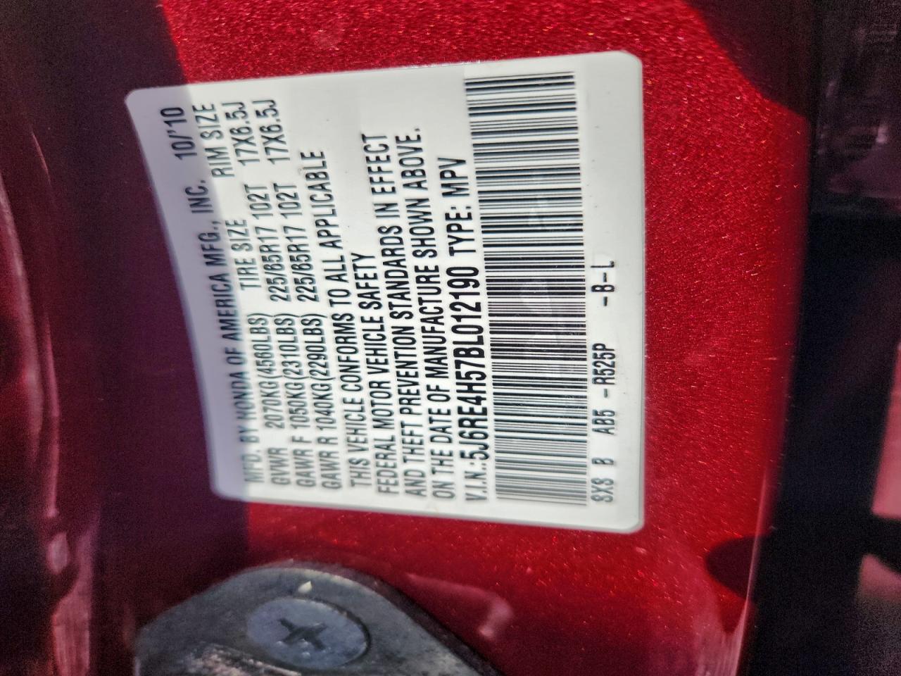 2011 Honda Cr-V Ex VIN: 5J6RE4H57BL012190 Lot: 93474345