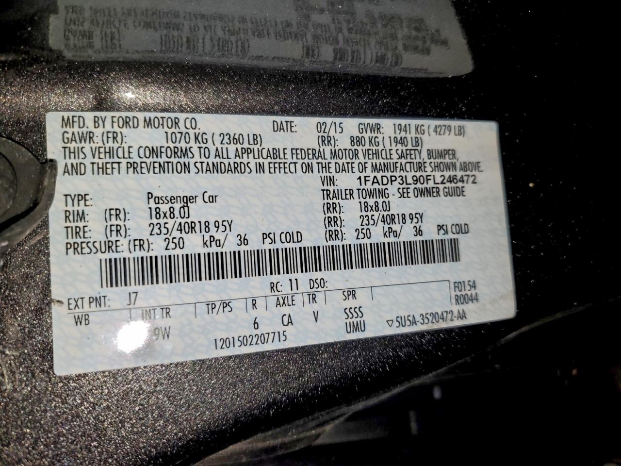 2015 Ford Focus St VIN: 1FADP3L90FL246472 Lot: 94286025