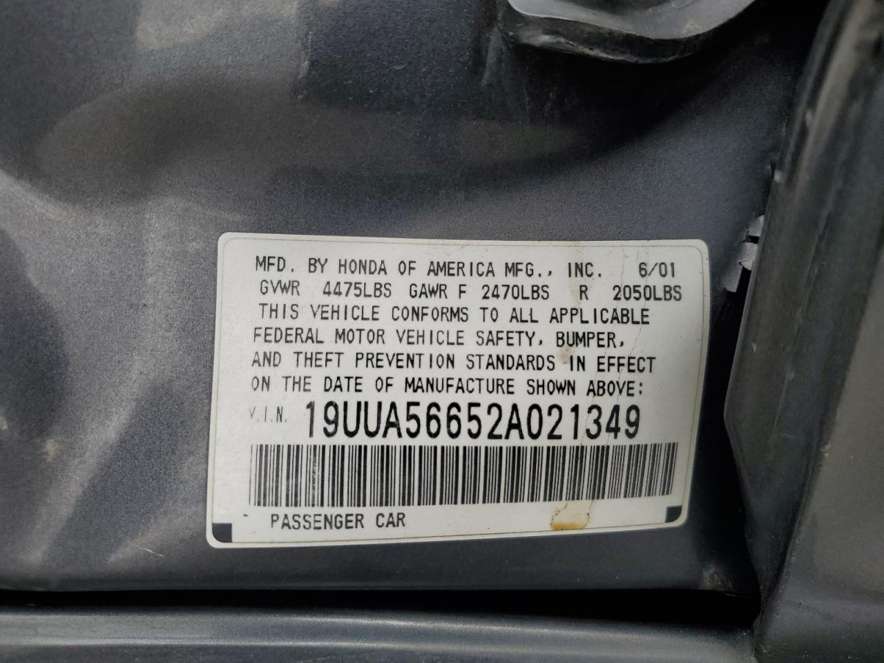 2002 Acura 3.2Tl VIN: 19UUA56652A021349 Lot: 91796325