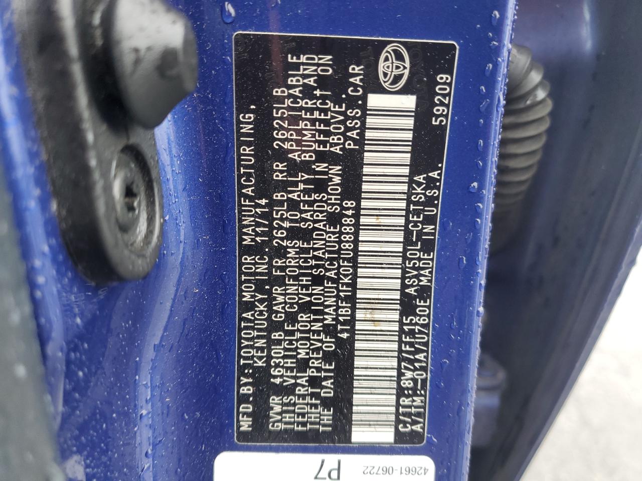 2015 Toyota Camry Le VIN: 4T1BF1FK0FU888848 Lot: 92737075