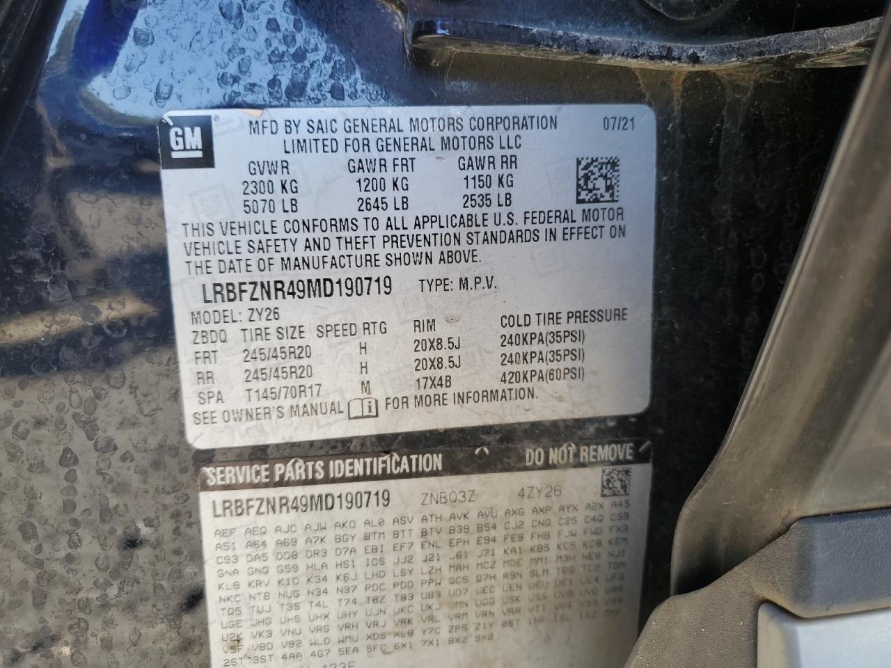 2021 Buick Envision Essence VIN: LRBFZNR49MD190719 Lot: 90992505